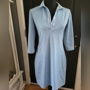 Elegant Blue and White Striped Midi Dress